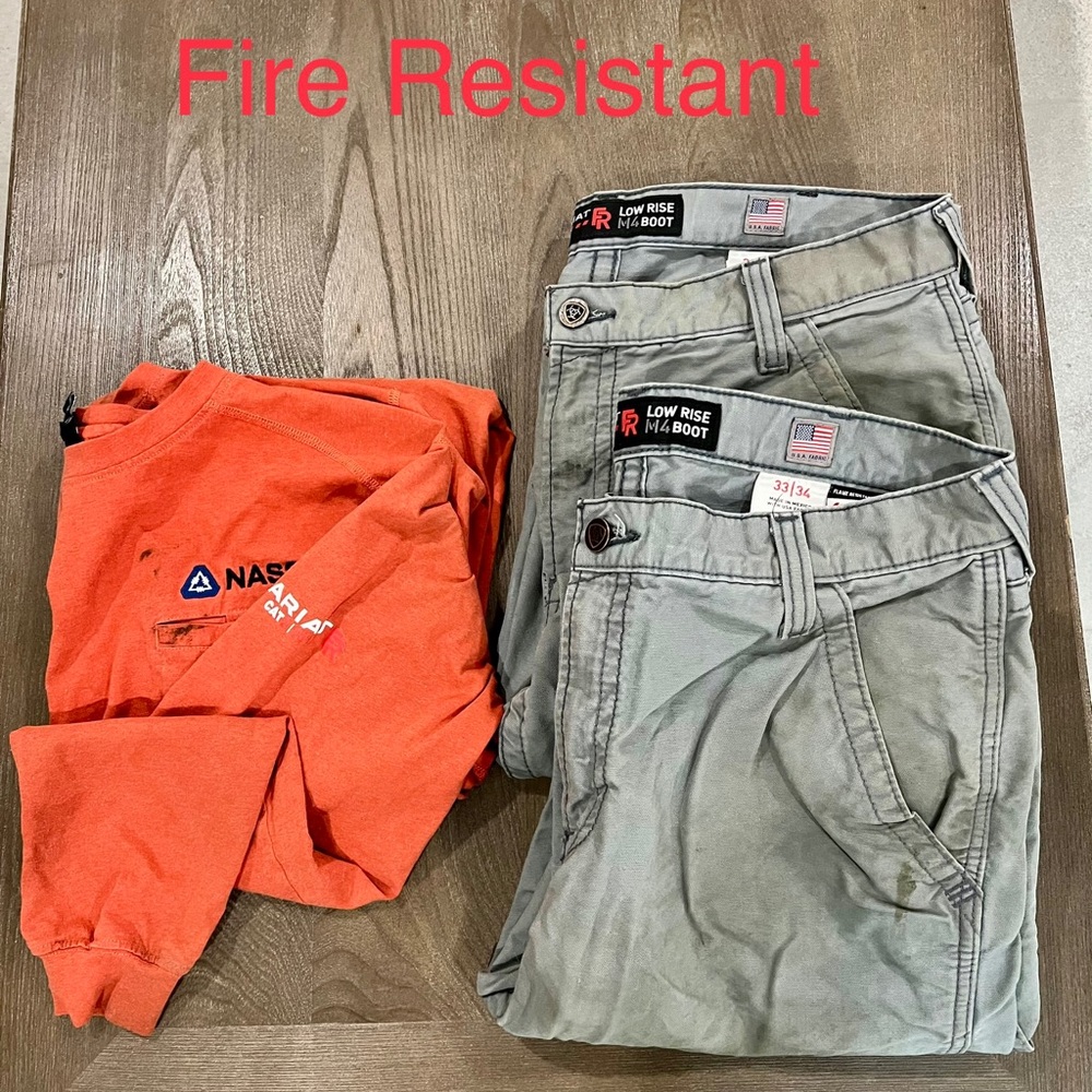 ARIAT • (2) FR M4 Low Rise Boot Cut Work Pants & (1) FR Air Crew T-Shirt